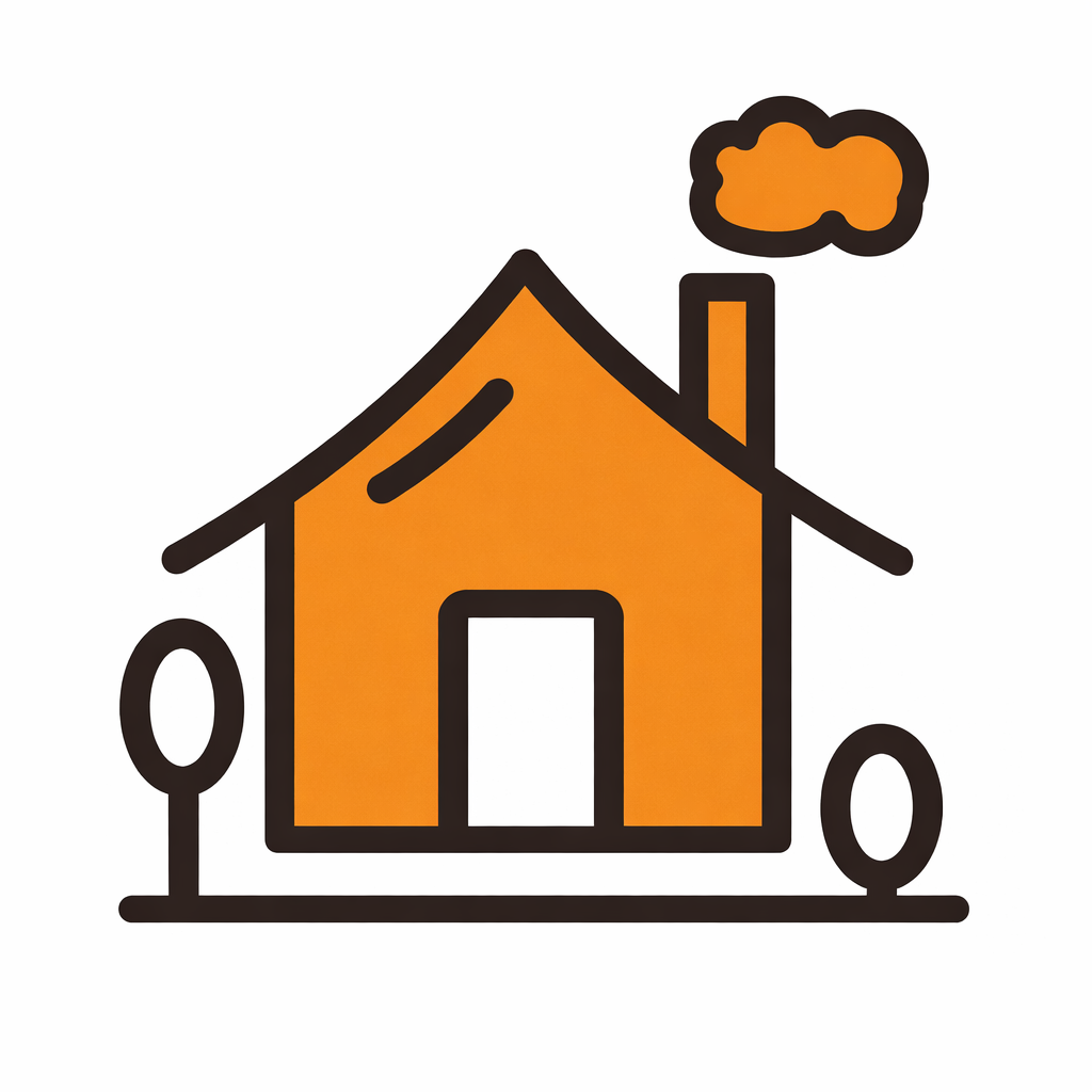 Maison orange avec nuage de fumée