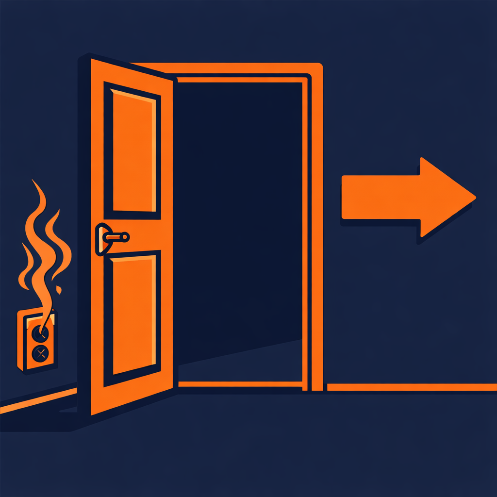 Sortie indiquée, problème électrique à gauche Évacuez en cas de fumée